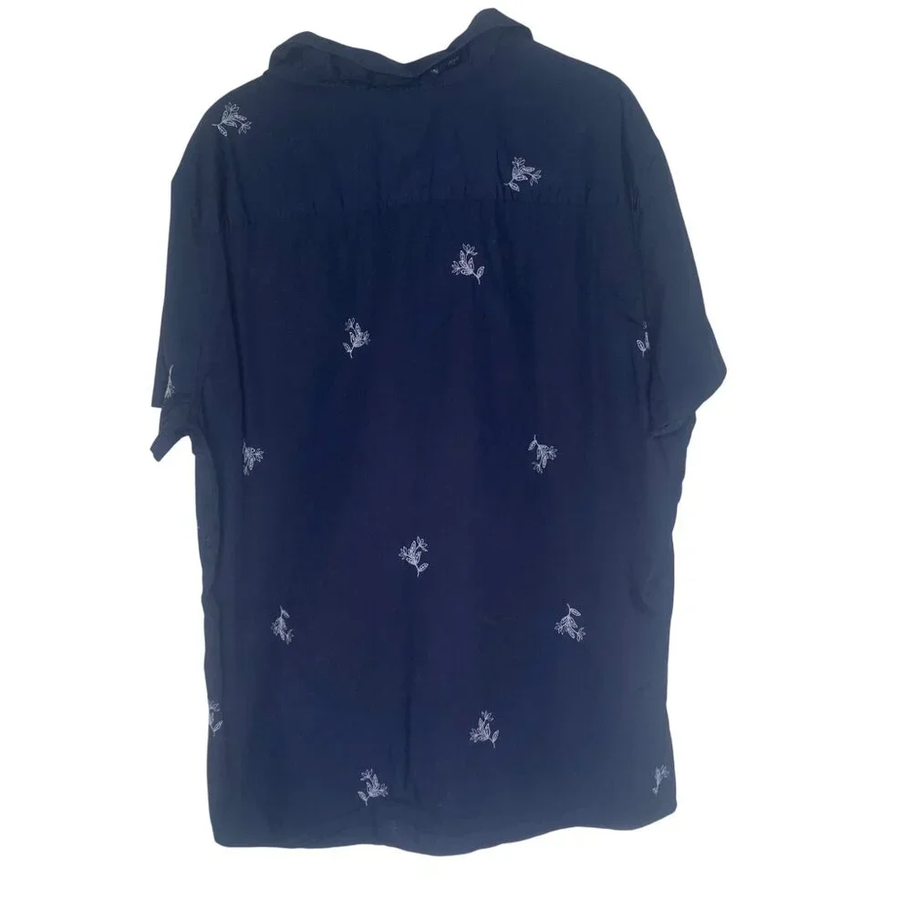 Goodfellow & Co Mens XXL  Navy Short-Sleeve Cotton Button-Up Shirt Embroidered R